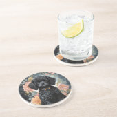 かわいい赤ちゃん動物 |可愛い黒いプードルパピー コースター (側面)