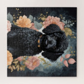 かわいい赤ちゃん動物 |可愛い黒いプードルパピー ジグソーパズル (横)