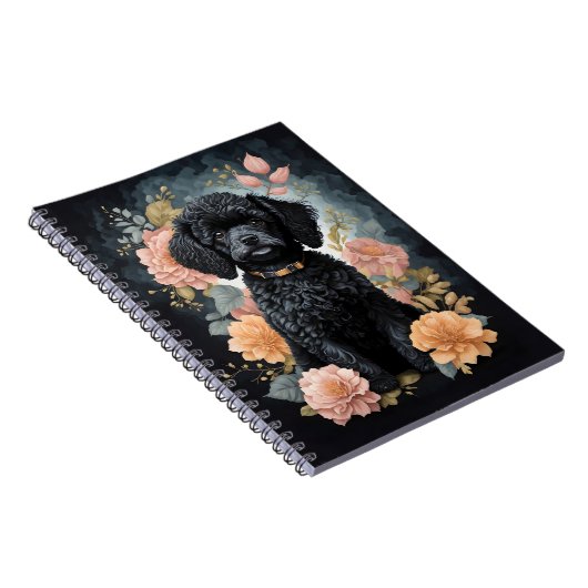 かわいい赤ちゃん動物 |可愛い黒いプードルパピー ノートブック (右側)