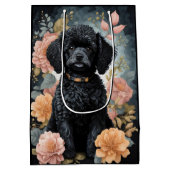 かわいい赤ちゃん動物 |可愛い黒いプードルパピー ミディアムペーパーバッグ (裏面)