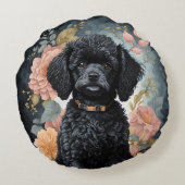 かわいい赤ちゃん動物 |可愛い黒いプードルパピー ラウンドクッション (裏面)