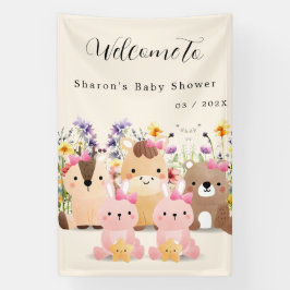 かわいい赤ちゃん動物 & 野の花 ベビーシャワー 横断幕