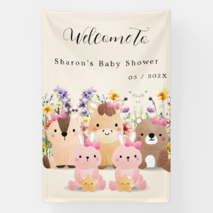 かわいい赤ちゃん動物 & 野の花 ベビーシャワー 横断幕