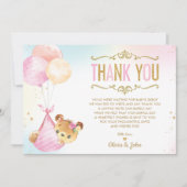 かわいい赤ちゃん女の子のクマ気球ベビーシャワー散水 サンキューカード (正面)