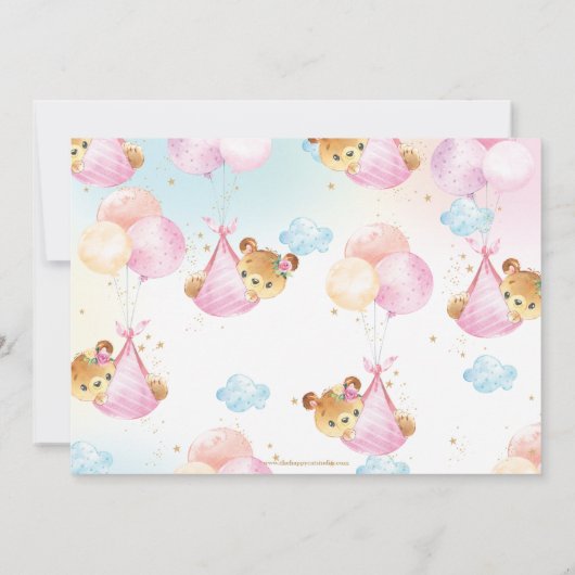 かわいい赤ちゃん女の子のクマ気球ベビーシャワー散水 サンキューカード (裏面)
