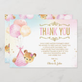 かわいい赤ちゃん女の子のクマ気球ベビーシャワー散水 サンキューカード (正面/裏面)