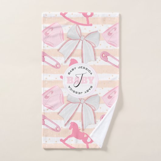 かわいい赤ちゃん女の子のパタモノグラムのーン バスタオルセット (ハンドタオル)