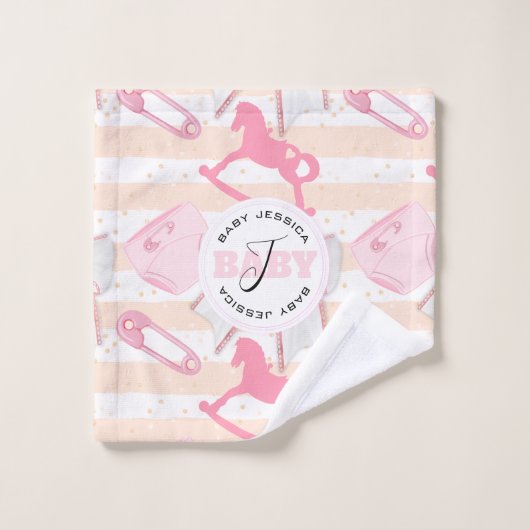 かわいい赤ちゃん女の子のパタモノグラムのーン バスタオルセット (ウォッシュタオル)