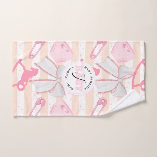 かわいい赤ちゃん女の子のパタモノグラムのーン バスタオルセット (ハンドタオル)