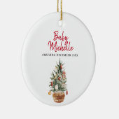 かわいい赤ちゃん女の子の妊娠発表パインツリー セラミックオーナメント (右)