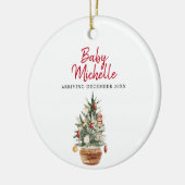 かわいい赤ちゃん女の子の妊娠発表パインツリー セラミックオーナメント (左)