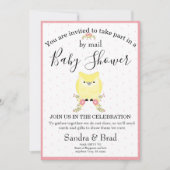 かわいい赤ちゃん女の子イエローフクロウモダンベビーシャワー 招待状 (正面)