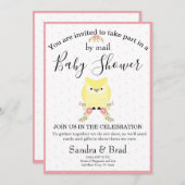 かわいい赤ちゃん女の子イエローフクロウモダンベビーシャワー 招待状 (正面/裏面)