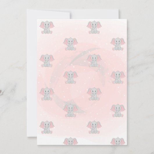 かわいい赤ちゃん女の子ゾウ、フローラ赤ちゃんシャワー 招待状 (裏面)