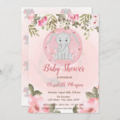 かわいい赤ちゃん女の子ゾウ、フローラ赤ちゃんシャワー 招待状 (正面/裏面)