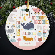 かわいい赤ちゃん女の子ピンクのパターンと名前クリスマス