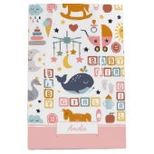 かわいい赤ちゃん女の子ピンクのパターン名ベビーシャワー ミディアムペーパーバッグ (正面)