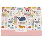 かわいい赤ちゃん女の子ピンクのパターン名ベビーシャワー ラージペーパーバッグ (正面)