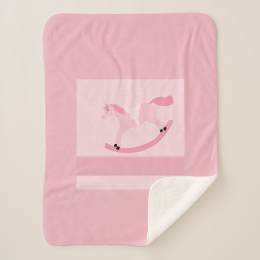 かわいい赤ちゃん女の子ピンクのロッキングホース シェルパブランケット (正面)