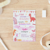 かわいい赤ちゃん女の子ピンク恐竜子供の誕生日 招待状