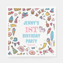 かわいい赤ちゃん女の子ユニコーン任意の年齢の誕生日パーティー