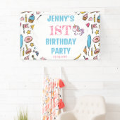 かわいい赤ちゃん女の子ユニコーン任意の年齢の誕生日パーティー 横断幕 (インサイチュ)