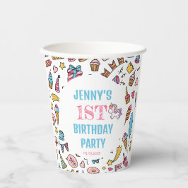 かわいい赤ちゃん女の子ユニコーン任意の年齢の誕生日パーティー 紙コップ