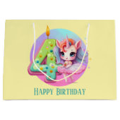 かわいい赤ちゃん女の子ユニコーン4歳の誕生日 ラージペーパーバッグ (正面)
