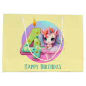 かわいい赤ちゃん女の子ユニコーン4歳の誕生日 ラージペーパーバッグ (裏面)