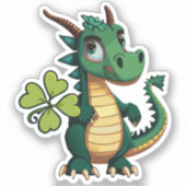 かわいい赤ちゃん幸運のドラゴンと四つ葉のクローバー シール (正面)