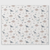 かわいい赤ちゃん恐竜のディノ ブルー シャワーパターン ラッピングペーパー (フラット)