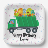 かわいい赤ちゃん恐竜の卵ごみ収集車 誕生日パーティー ペーパープレート (正面)