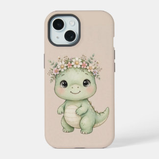 かわいい赤ちゃん恐竜の花冠スマホケース iPhone 15ケース