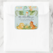 かわいい赤ちゃん恐竜の葉のシャワー返送先住所 スクエアシール (バッグ)