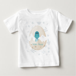 かわいい赤ちゃん恐竜の誕生 Hello World ベビーTシャツ