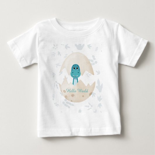 かわいい赤ちゃん恐竜の誕生 Hello World ベビーTシャツ (正面)