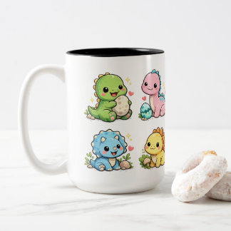 かわいい赤ちゃん恐竜マグカップ | 愛らしい恐竜 ツートーンマグカップ