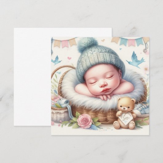 かわいい赤ちゃん新生児 招待状 (正面/裏面)