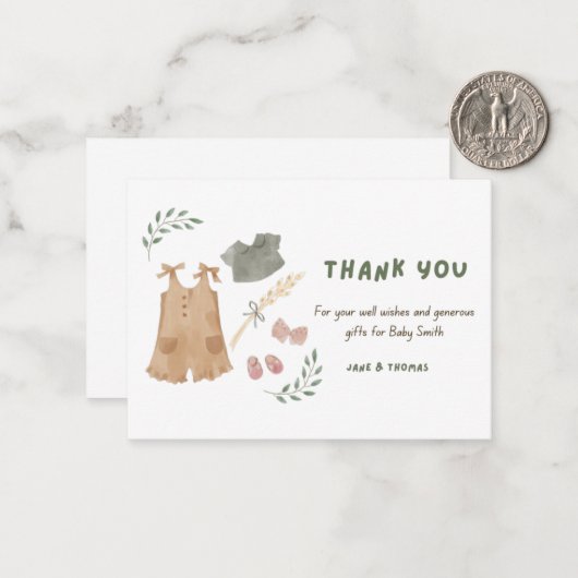 かわいい赤ちゃん服ありがとう赤ちゃんシャワー ノートカード (正面/裏面インサイチュ)