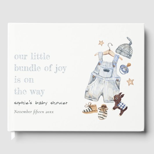 かわいい赤ちゃん服の必需品ブルーボーイベビーシャワー ゲストブック (正面)