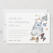 かわいい赤ちゃん服の必需品ブルーボーイベビーシャワー サンキューカード (正面)
