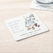 かわいい赤ちゃん服の必需品ブルーボーイベビーシャワー スクエアペーパーコースター (アングル)