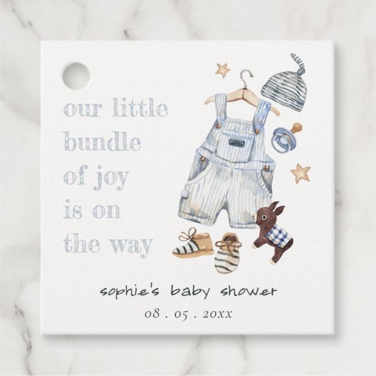 かわいい赤ちゃん服の必需品ブルーボーイベビーシャワー フェイバータグ (正面)