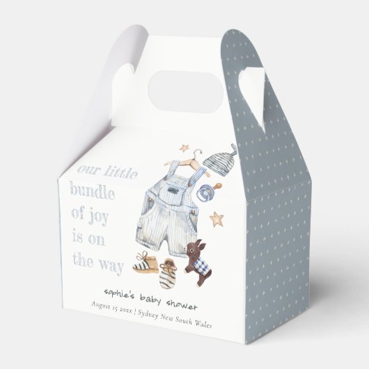 かわいい赤ちゃん服の必需品ブルーボーイベビーシャワー フェイバーボックス (正面サイド)