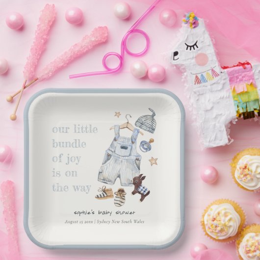 かわいい赤ちゃん服の必需品ブルーボーイベビーシャワー ペーパープレート (パーティー)