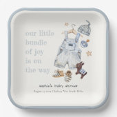 かわいい赤ちゃん服の必需品ブルーボーイベビーシャワー ペーパープレート (正面)