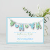 かわいい赤ちゃん服を着た男の子用シャワー 招待状 (スタンド正面)