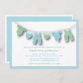 かわいい赤ちゃん服を着た男の子用シャワー 招待状 (正面/裏面)