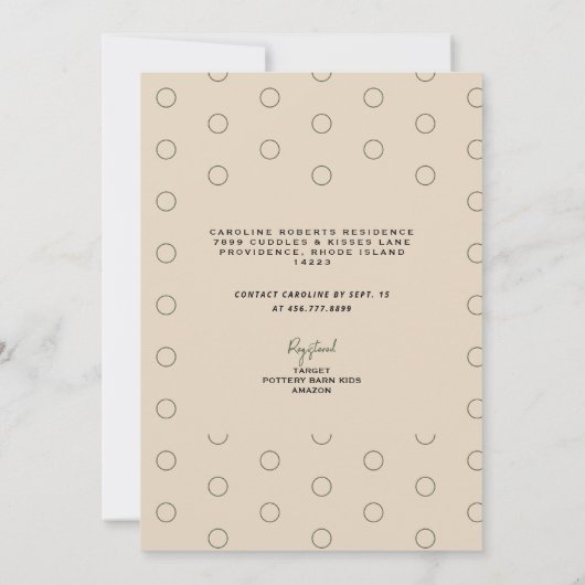 かわいい赤ちゃん服グリーンとタンシャワー招待状 招待状 (裏面)