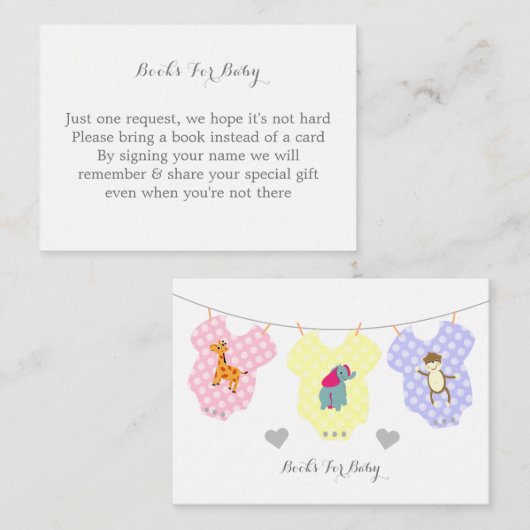 かわいい赤ちゃん服動物の本ベビー エンクロージャーカード (正面/裏面)